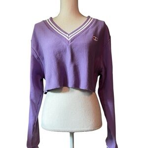 Champion Women's Lavender Cropped Top V-neck Cross Weave Size Small